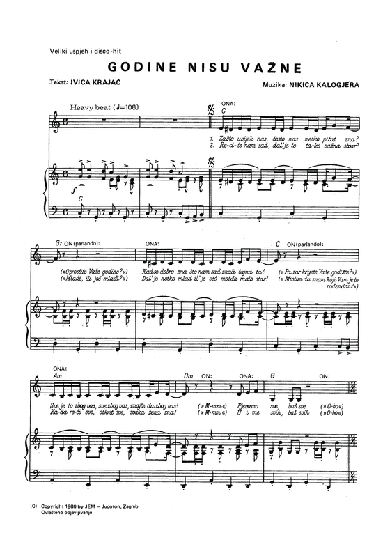 Godine Nisu Vazne (Klavier + Gesang) (Klavier  Gesang) von Nikica Kalogjera