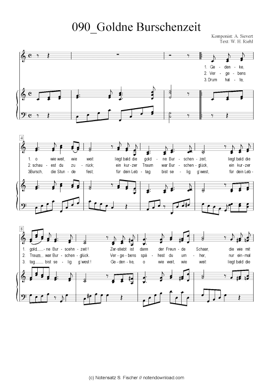 Goldne Burschenzeit (Klavier + Gesang) (Klavier  Gesang) von A. Sievert  W. H. Riehl