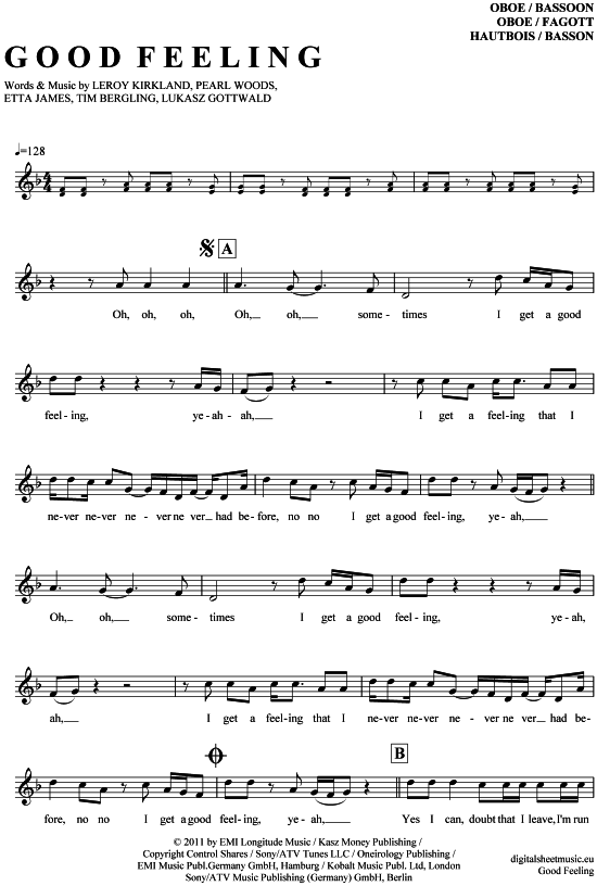 Good Feeling (Oboe  Fagott) (Oboe Fagott) von Flo Rida