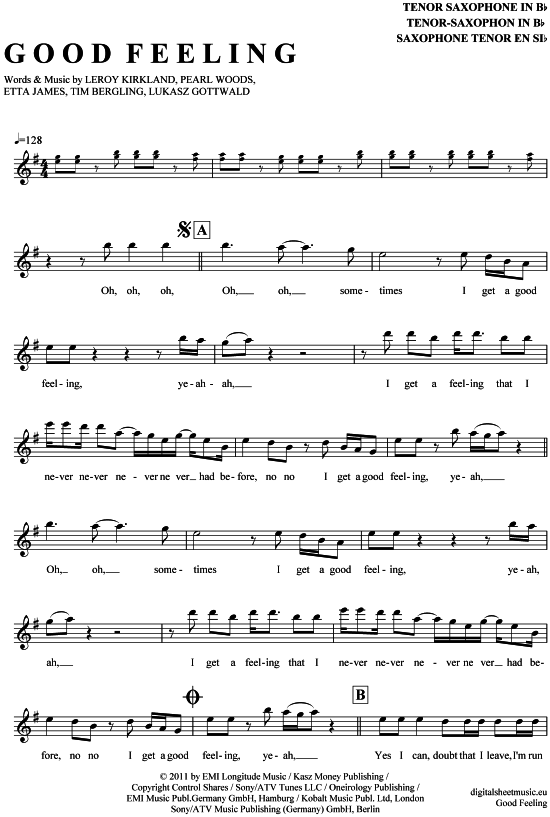 Good Feeling (Tenor-Sax) (Tenor Saxophon) von Flo Rida