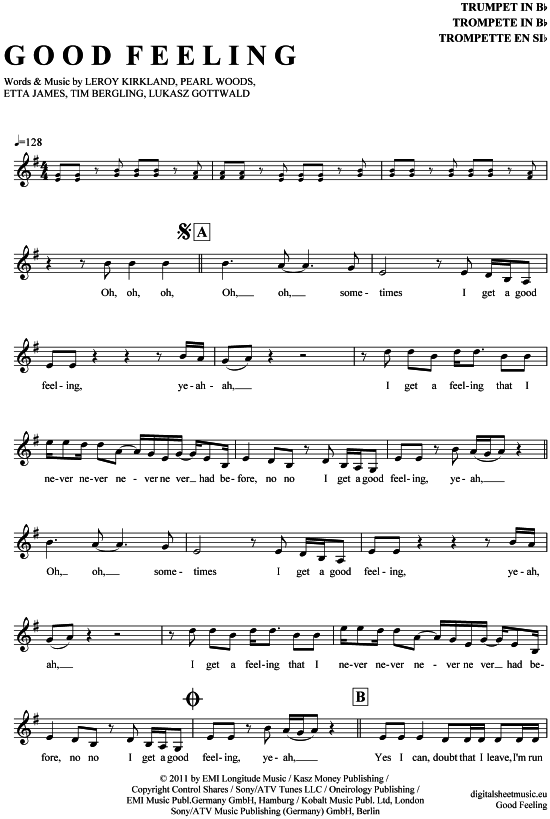 Good Feeling (Trompete in B) (Trompete) von Flo Rida