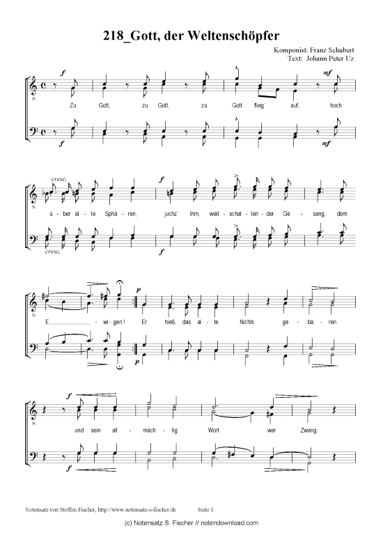 Gott der Weltensch pfer (M nnerchor) (M nnerchor) von Franz Schubert  Johann Peter Uz 