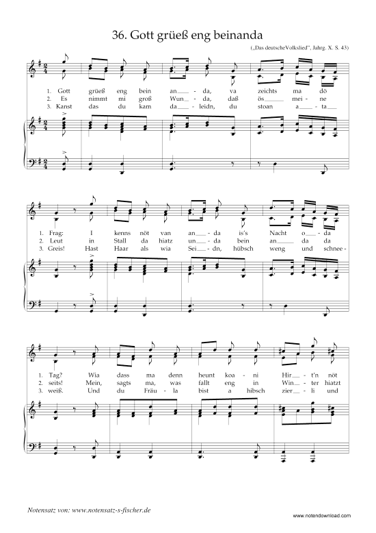 Gott gr e eng beinanda (Klavier + Gesang) (Klavier  Gesang) von Weihnachtslied aus Deutschland