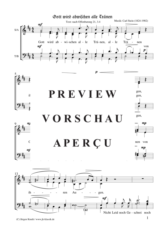 Gott wird abwischen alle Tr nen (Gemischter Chor) (Gemischter Chor) von Carl Stein