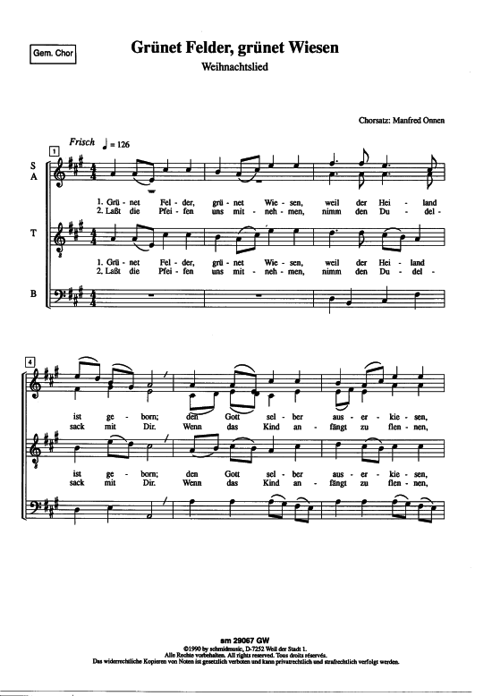 Gr uuml net Felder gr uuml net Wiesen (Gemischter Chor) (Gemischter Chor) von Traditional (Satz Manfred Onnen)