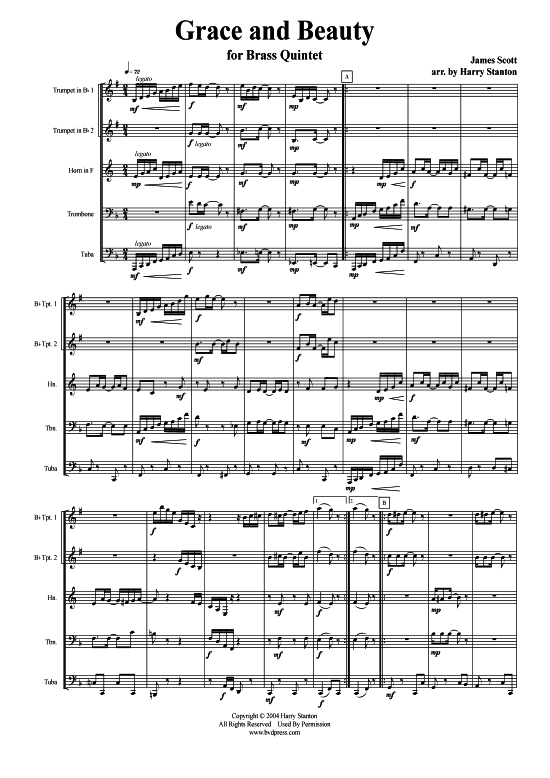 Grace and Beauty (Blechbl serquintett) (Quintett (Blech Brass)) von James Scott (arr. Stanton)