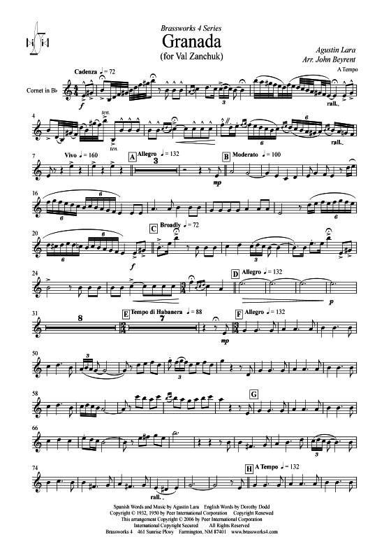 Granada (Trompete + Klavier) (Klavier  Trompete) von Agustin Lara