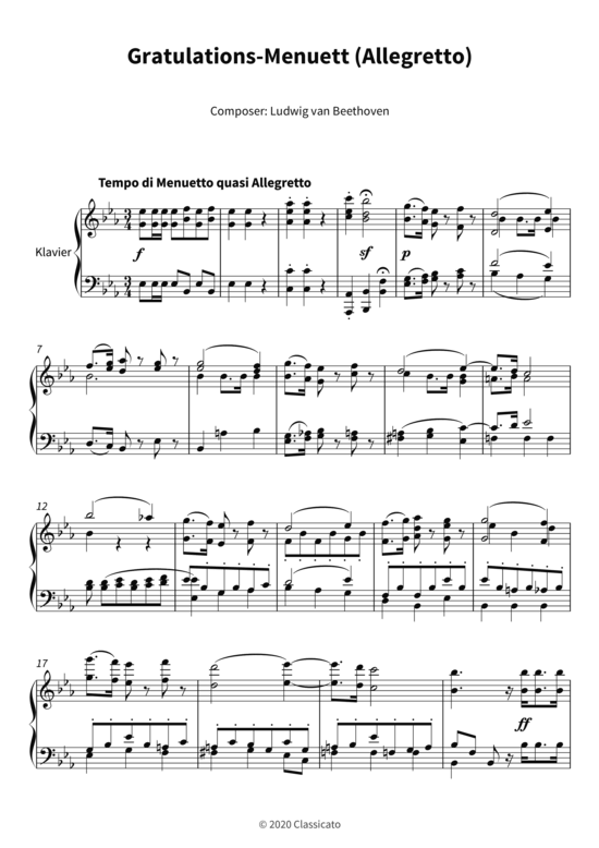 Gratulations-Menuett (Allegretto) (Klavier Solo) (Klavier Solo) von Ludwig van Beethoven