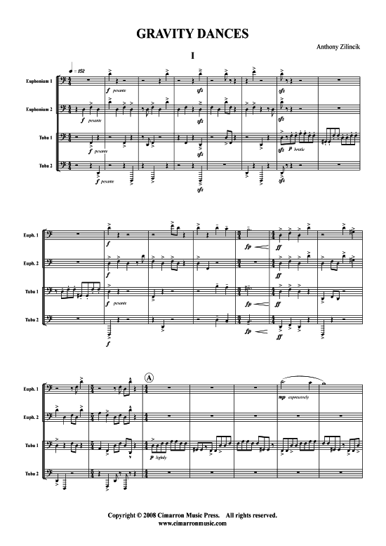 Gravity Dances 3 S auml tze (Tuba Quartett 2x Bariton 2xTuba) (Quartett (Tuba)) von Zilinick T