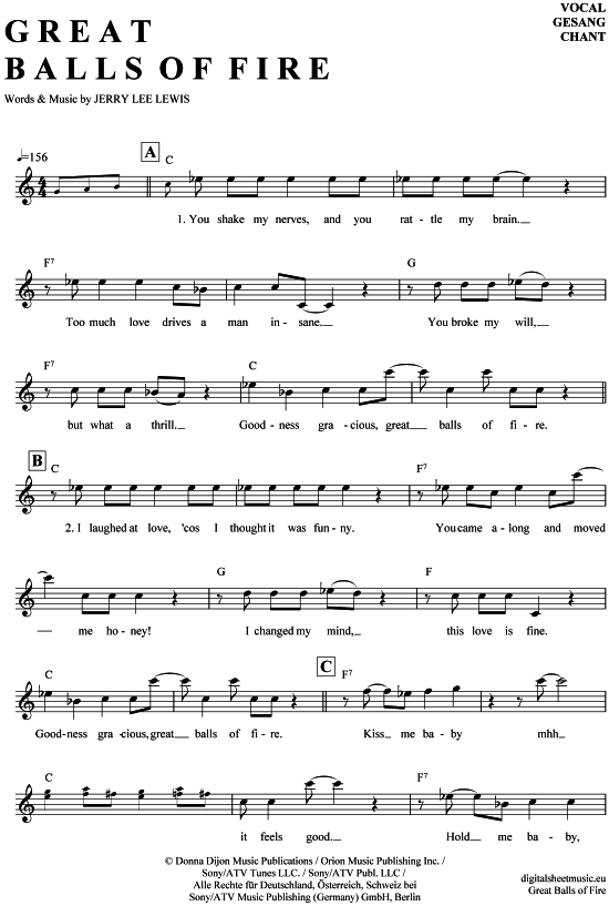 Great balls of fire (Gesang) (Gesang  Akkorde) von Jerry Lee Lewis