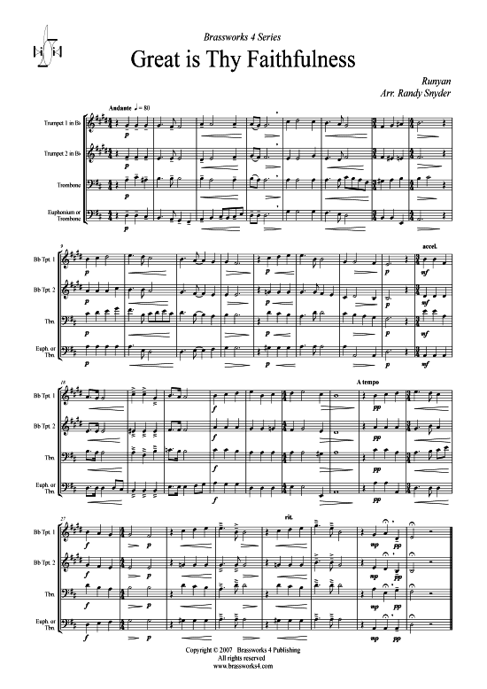 Great is Thy Faithfulness (2xTromp in B Horn in F (Pos) Pos) (Quartett (Blech Brass)) von Runyan