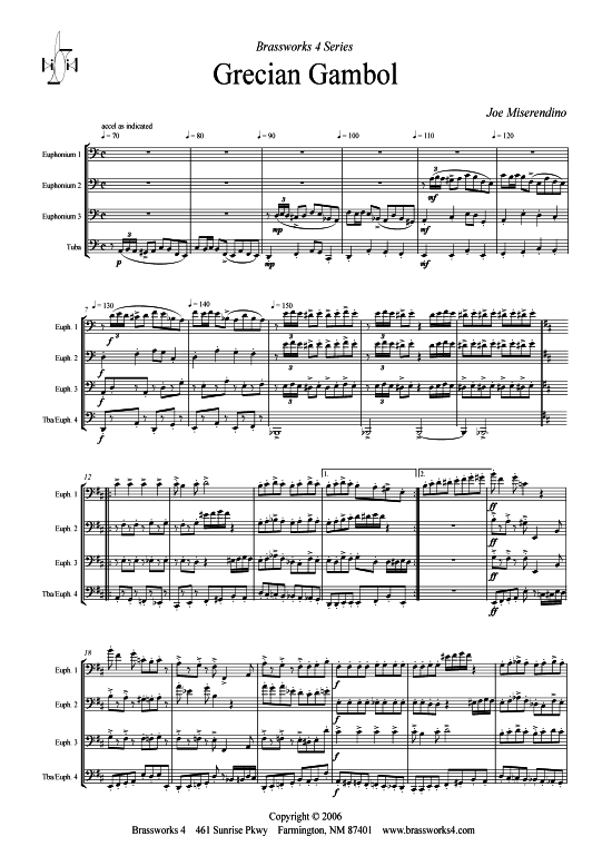 Grecian Gambol (Tuba Quartett 2x Bariton 2xTuba) (Quartett (Tuba)) von Joe Miserendino