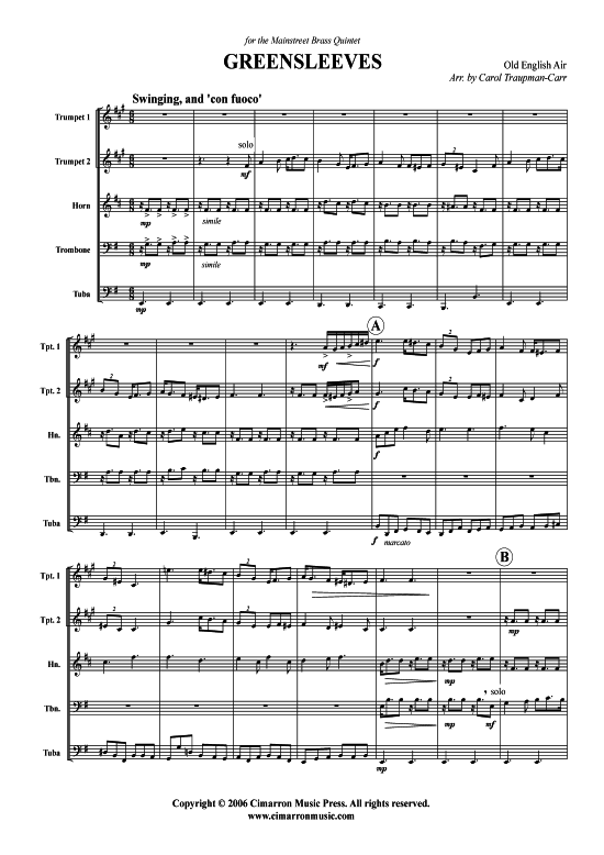 Greensleeves (Blechbl auml serquintett) (Quintett (Blech Brass)) von Traditional