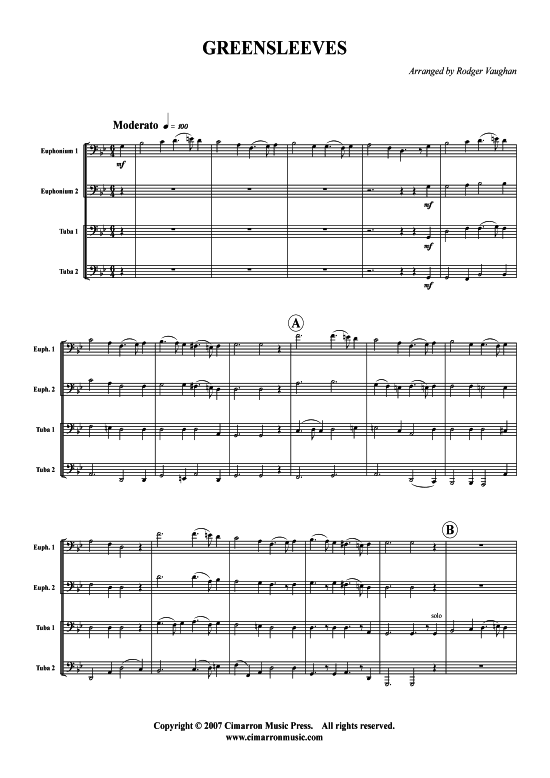 Greensleeves (Tuba Quartett 2x Bariton 2xTuba) (Quartett (Tuba)) von Traditional