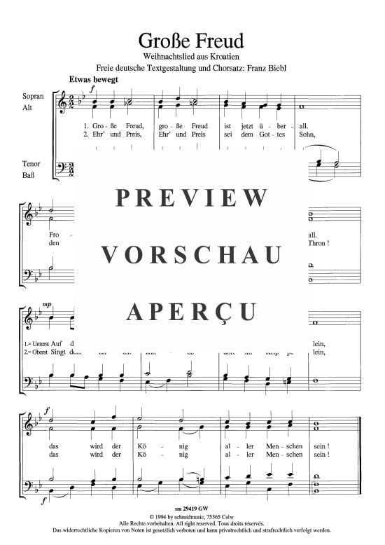 Gro szlig e Freud (Gemischter Chor) (Gemischter Chor) von Satz Franz Biebl