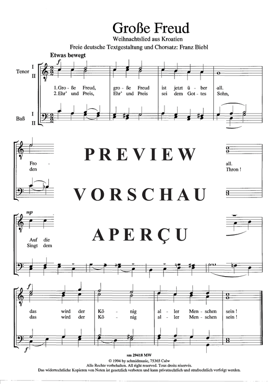 Gro szlig e Freud (Gemischter Chor) (Gemischter Chor) von Weihnachtslied aus Kroatien