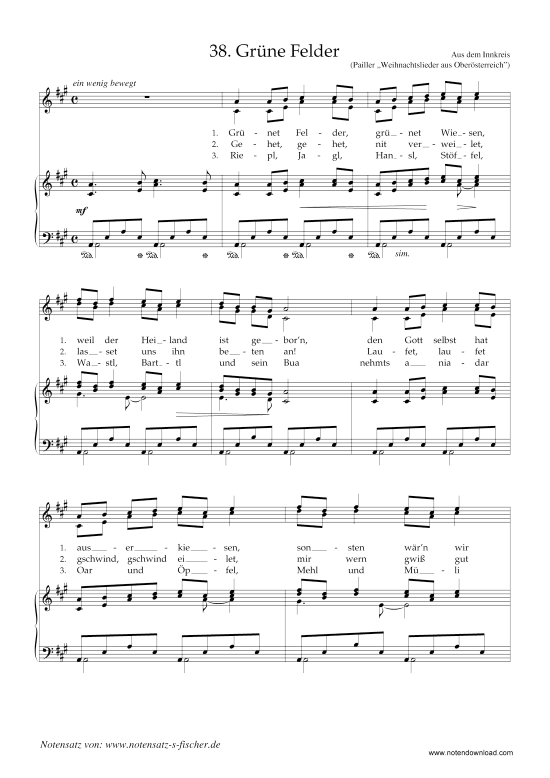 Gr ne Felder (Klavier + Gesang) (Klavier  Gesang) von Weihnachtslied aus dem Innkreis