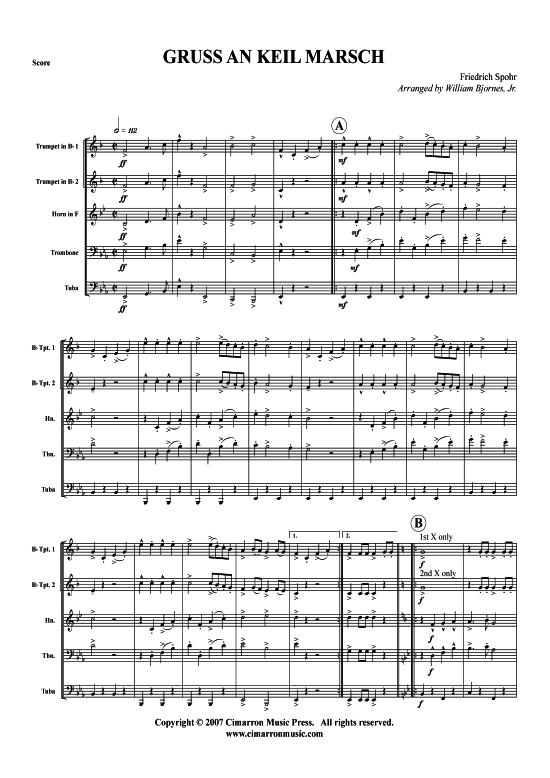 Gruss an Kiel Marsch (Blechbl serquintett) (Quintett (Blech Brass)) von Friedrich Spohr