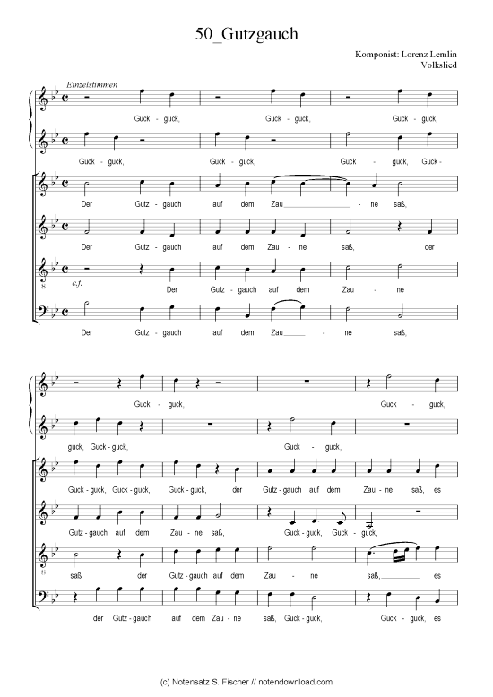 Gutzgauch (Gemischter Chor) (Gemischter Chor) von Lorenz Lemlin Volkslied