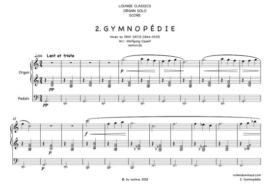 Gymnop die Nr. 2 (Orgel Solo) (Orgel Solo) von Erik Satie (arr. WO)