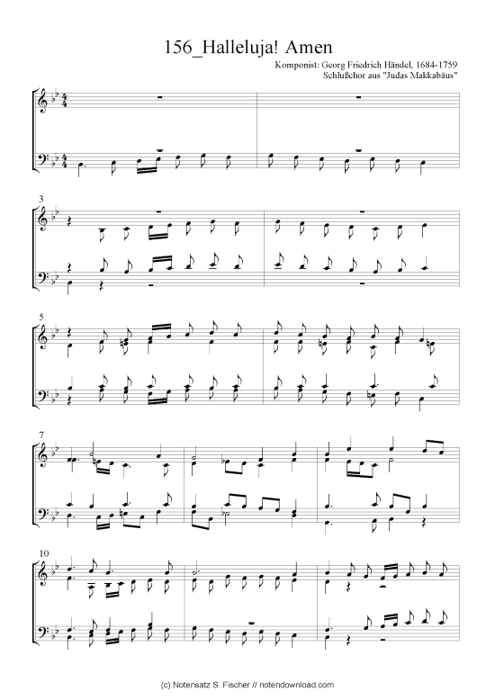 Halleluja Amen (Quartett in C) (Quartett (4 St.)) von Georg Friedrich H ndel 1684-1759 Schlu chor aus Judas Makkab us 