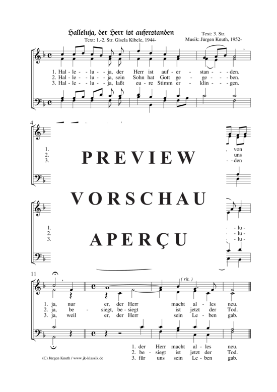 Halleluja der Herr ist auferstanden (Gemischter Chor) (Gemischter Chor) von J rgen Knuth