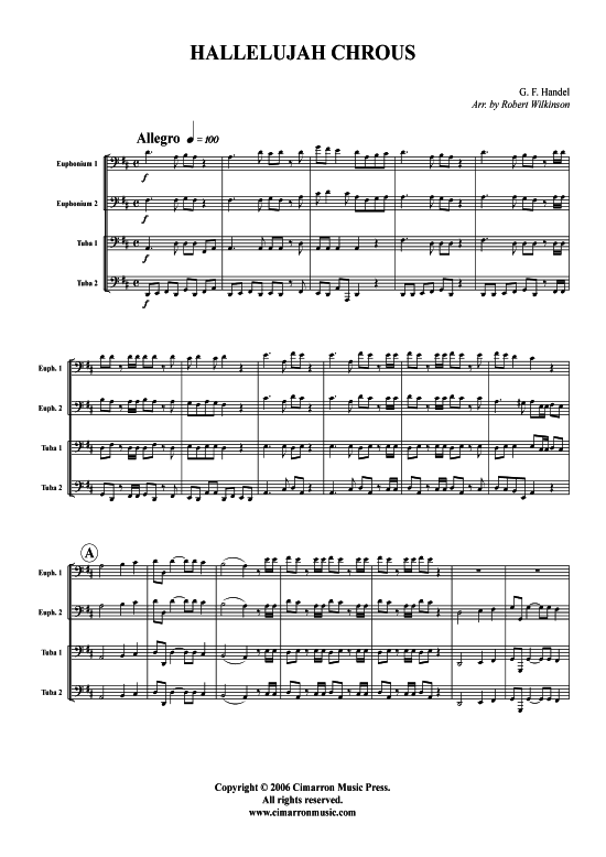 Hallelujah Chor (Tuba Quartett 2x Bariton 2xTuba) (Quartett (Tuba)) von G. F. H auml ndel (aus Der Messias HWV 56)