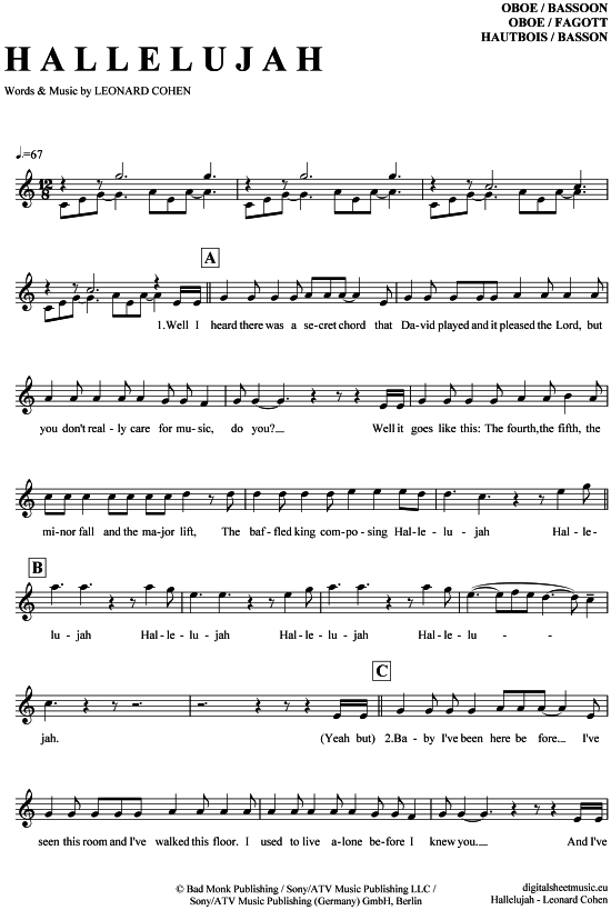 Hallelujah (Oboe) (Oboe Fagott) von Jeff Buckley