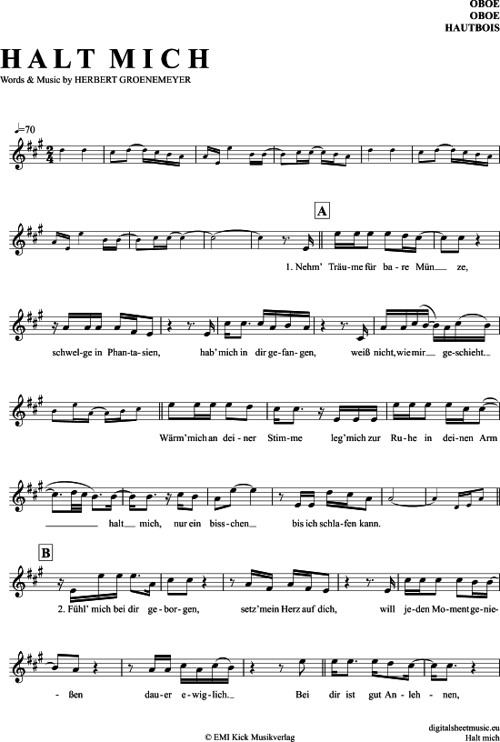 Halt Mich (Oboe) (Oboe Fagott) von Herbert Gr nemeyer