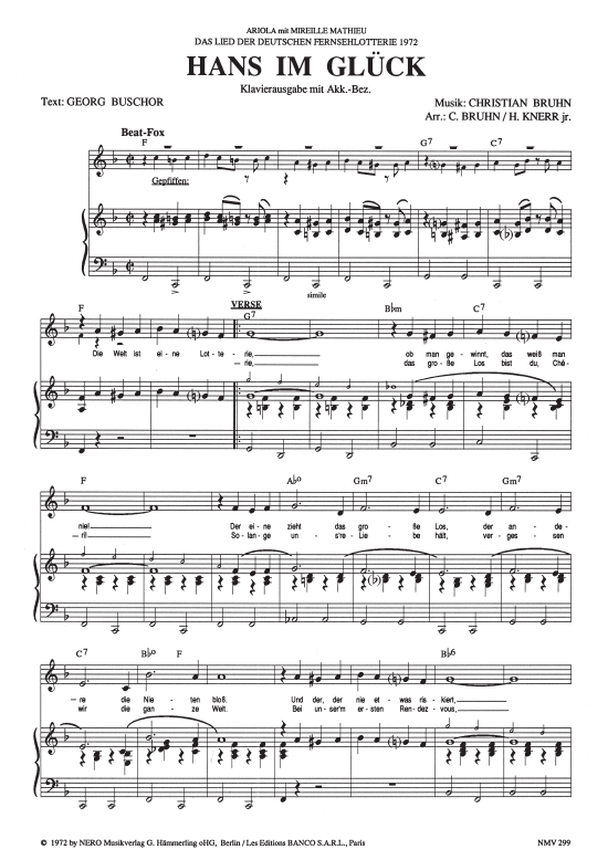 Hans im Gl uuml ck (Klavier + Gesang) (Klavier Gesang  Gitarre) von Mireille Mathieu