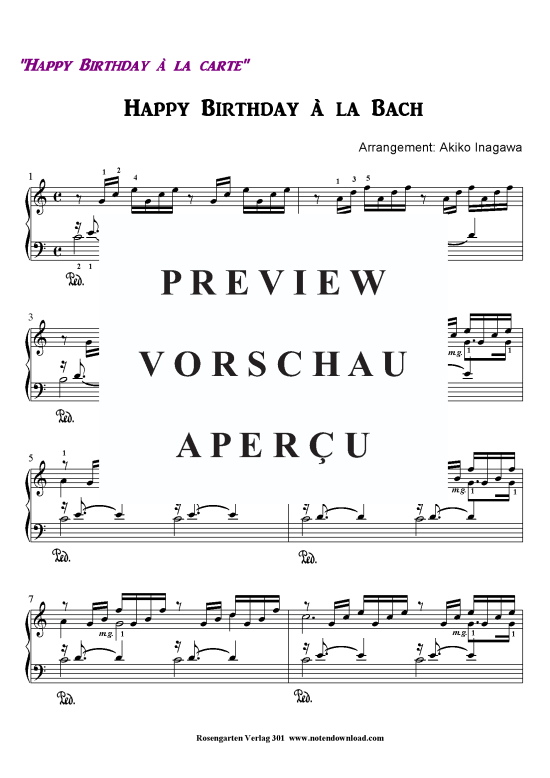 Happy Birthday  la Bach (Klavier solo) (Klavier Solo) von J.S. Bach (arr. Akiko Inagawa)