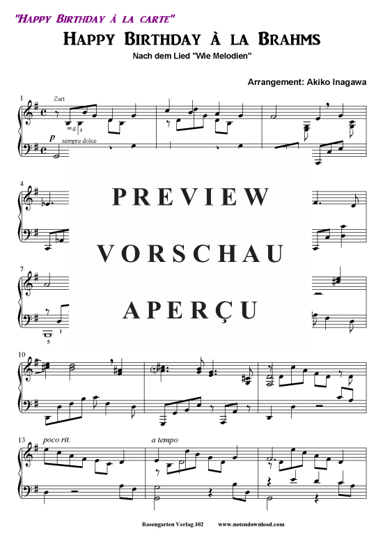 Happy Birthday  la Brahms (Klavier solo) (Klavier Solo) von Johannes Brahms (arr. Akiko Inagawa)