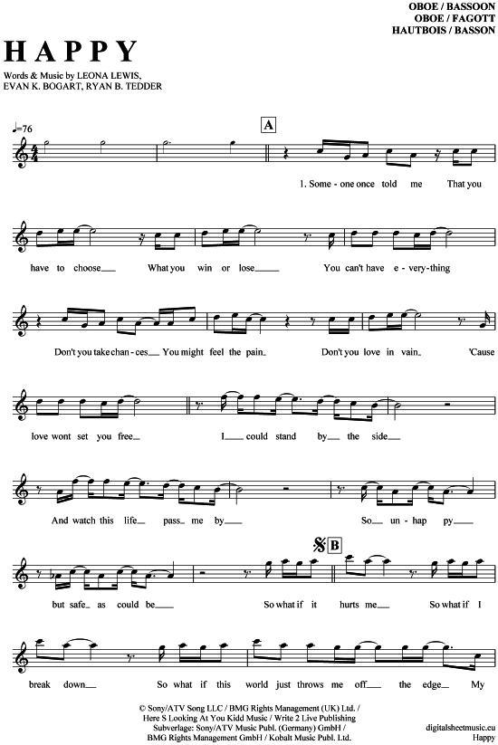 Happy (Oboe  Fagott) (Oboe Fagott) von Leona Lewis