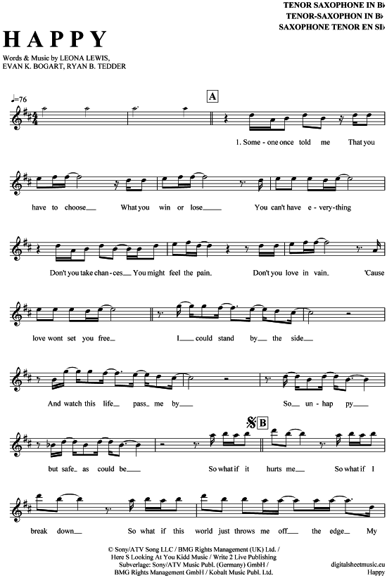 Happy (Tenor-Sax) (Tenor Saxophon) von Leona Lewis