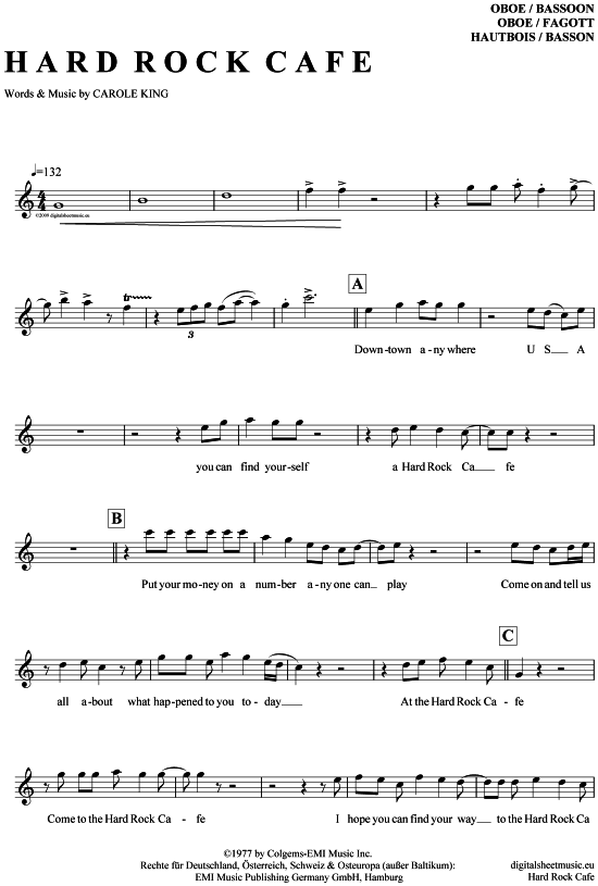 Hard Rock Cafe (Oboe Fagott) (Oboe Fagott) von Carole King