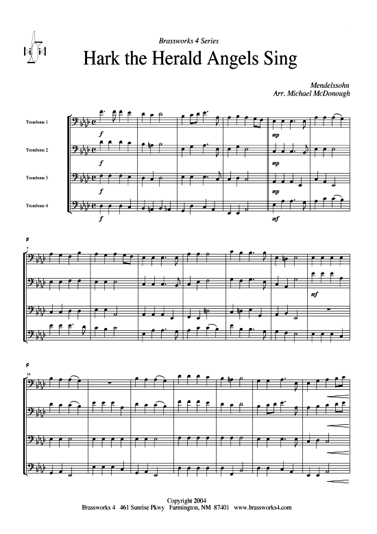 Hark The Herald Angels Sing (Posaunen-Quartett) (Quartett (Posaune)) von Felix von Mendelssohn-Bartholdy