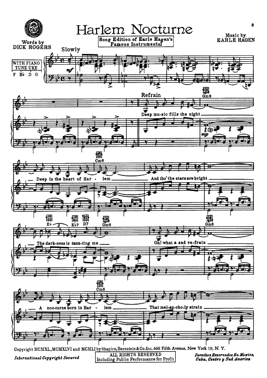 Harlem Nocturne (Klavier + Gesang) (Klavier Gesang  Gitarre) von Popular Standard