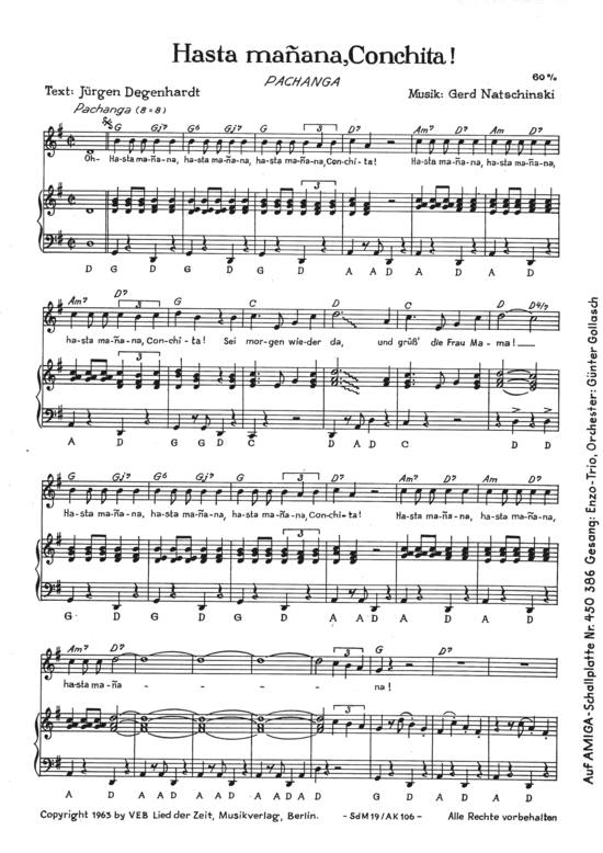 Hasta manana Conchita (Klavier + Gesang) (Klavier Gesang  Gitarre) von Pachanga