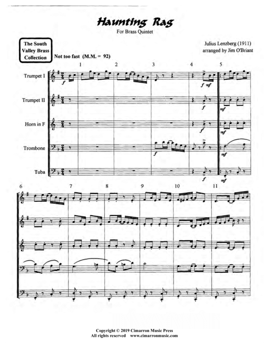 Haunting Rag (Blechbl auml ser Quintett) (Quintett (Blech Brass)) von Julius Lenzberg