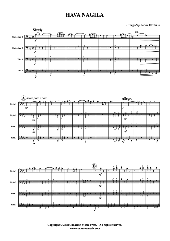 Hava Nagila (Tuba Quartett 2x Bariton 2xTuba) (Quartett (Tuba)) von Traditional