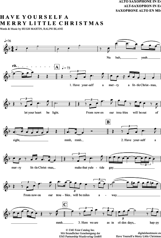 Have Yourself A Merry Little Christmas (Alt-Sax) (Alt Saxophon) von Sarah Connor