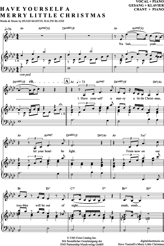 Have Yourself A Merry Little Christmas (Klavier + Gesang) (Klavier Gesang  Gitarre) von Sarah Connor