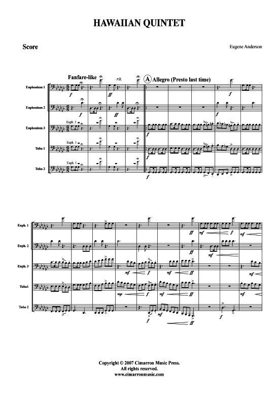 Hawaiian Quintett 88 (Tuba-Ensemble Bariton Pos+Tuba) (Ensemble (Blechbl ser)) von Eugene Anderson