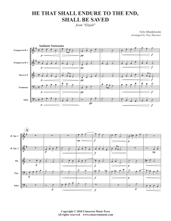 He That Shall Endure to the End Shall be Saved (Blechbl auml ser Quintett) (Quintett (Blech Brass)) von Felix Mendelssohn