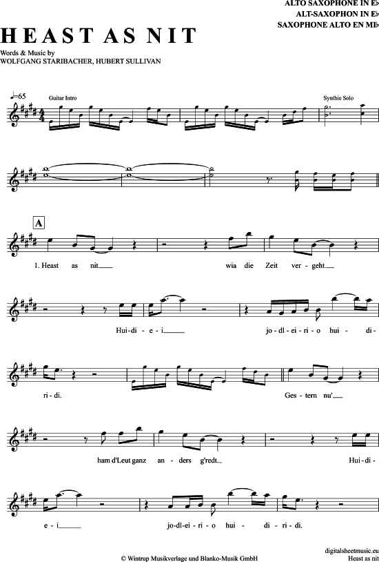 Heast As Nit (Alt-Sax) (Alt Saxophon) von Hubert von Goisern