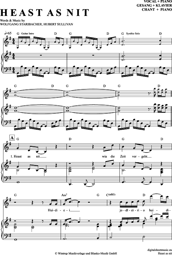 Heast As Nit (Klavier + Gesang) (Klavier Gesang  Gitarre) von Hubert von Goisern