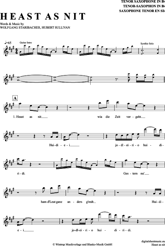 Heast As Nit (Tenor-Sax) (Tenor Saxophon) von Hubert von Goisern
