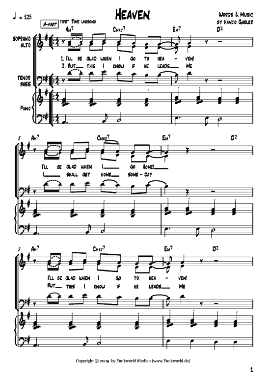 Heaven (Klavier + Gesang) (Gemischter Chor Klavier) von Hanjo G auml bler (aus Songs for Gospel Vol. 2)
