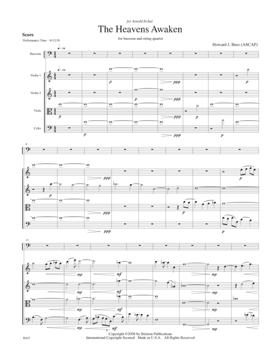 Heavens Awaken The (Fagott Solo und Streichquartett) (Quartett (Streicher)) von Howard J. Buss 