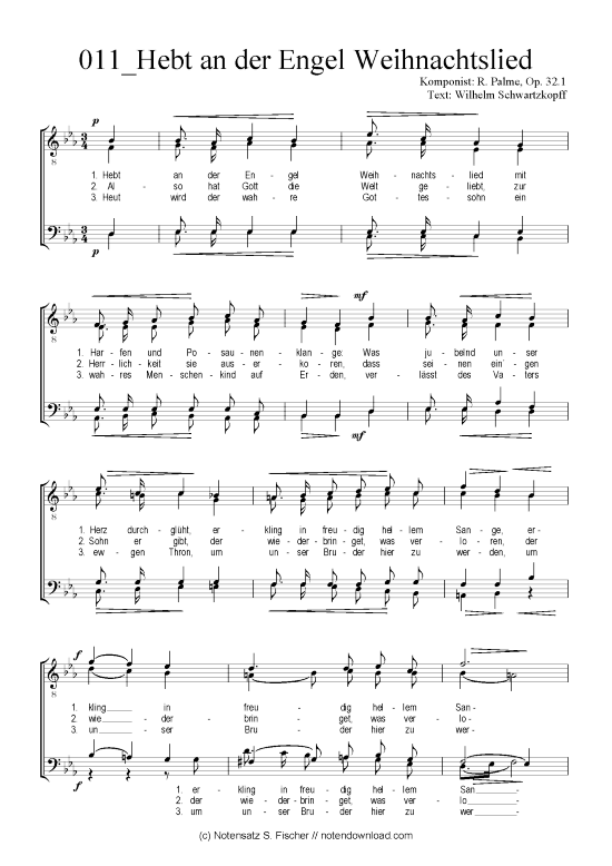 Hebt an der Engel Weihnachtslied (M nnerchor) (M nnerchor) von R. Palme Op. 32.1  Wilhelm Schwartzkopff
